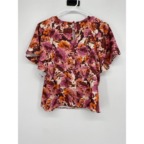 1. STATE Womens Floral Multicolor Flutter Sleeve Top Size XS NWOT - Picture 3 of 6